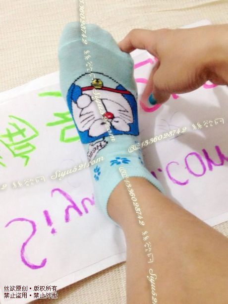 卡通蓝色短棉袜原味丝袜|袜类臭棉袜